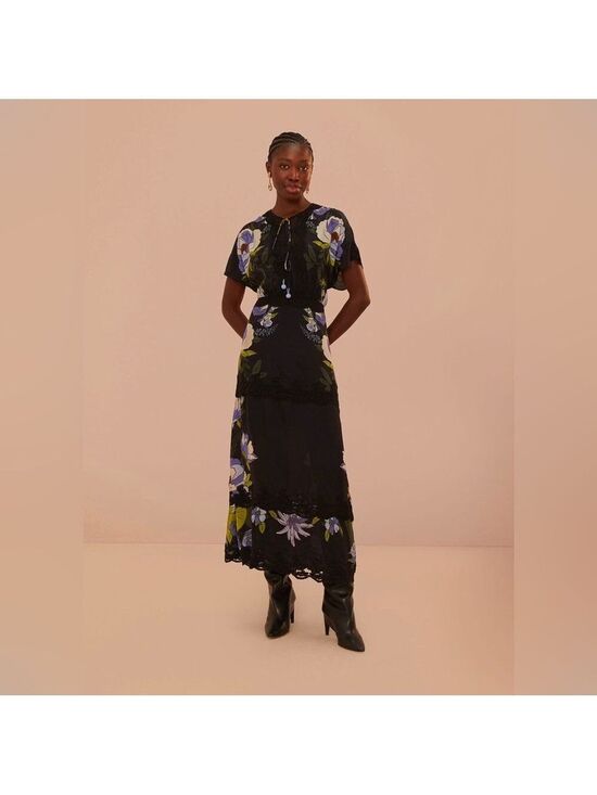FARM Rio Dresses & Skirts - Farm Rio Black Soft Garden Lace Maxi Dress